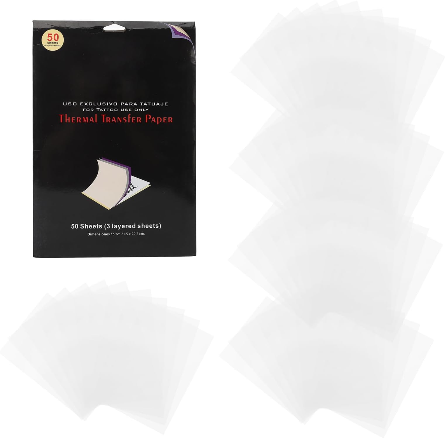 50pcs Transparent Tattoo Transfer Paper, Clear Pattern Thermal Tattoo Transfer Film Paper for Accurate Tattoo Designs