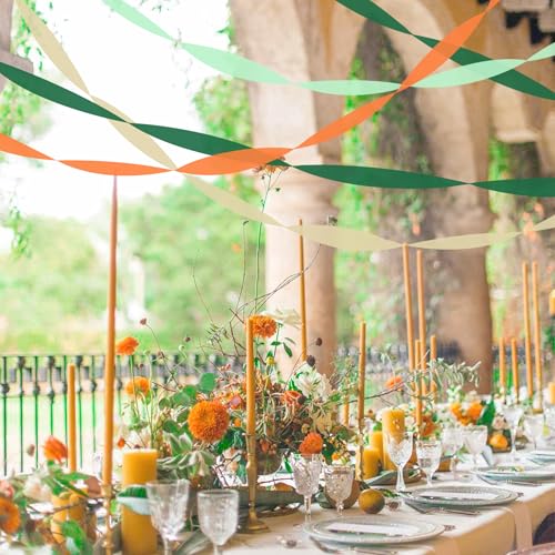 Image of 8 Rolls Crepe Paper Streamers, Green and Orange Streamers Party Decorations for Fall Little Cutie Baby Shower Bridal Shower Wedding Birthday Fruit Party
