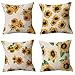 4er Set Kissenbezug 40x40cm,Sonnenblume und grüne Blätter Muster Doppelseitiges Dekorative kissenbezüge Samt kissenhüllen Mit verstecktem Reißverschluss,für Sofa Schlafzimmer,Büro,Dekoration,Geschenk