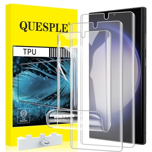QUESPLE 3 Pack for Samsung Galaxy S23 Ultra TPU Screen Protector [Not Glass], HD Clear, Fingerprint Unlock Support, Self-Healing, Smooth and Responsive Touch Screen Protector Film