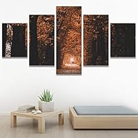 SIGNWIN 5 Panel Canvas Wall Art Dramatic Forest Landscape Living Room Orange Photography Rustic for Home Decorations Ready to Hang - 60