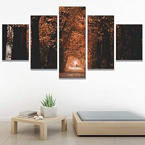 SIGNWIN 5 Panel Canvas Wall Art Dramatic Forest...