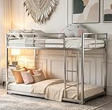 Bellemave Twin Over Twin Bunk Bed, Heavy Duty Metal Bunk BedFrame with Ladder and Guardrail for Kids, Adults, Cannot be Split, Silver