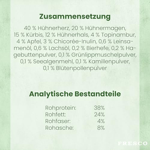 FRESCO Dog Complete Junior Trockenbarf Huhn 1kg | Barf Trockenfutter für Welpen & Junghunde mit Kürbis, Topinambur & Blütenpollen | aus frischem Fleisch, Obst und Gemüse | 100% natürliche Zutaten