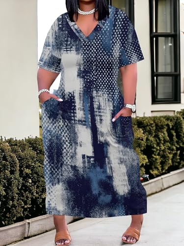 Image of PinkPatty Women's Oversize V Neck Short Sleeve Maxi Dress with Pockets