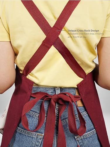 Image of Kitchen Apron - 100% Cotton, Adjustable Neck strap, Large Pocket - Unisex Apron for Men & Women - Cooking, Baking, BBQ, Gardening - Solid Colours, Striped and Checkered Patterns