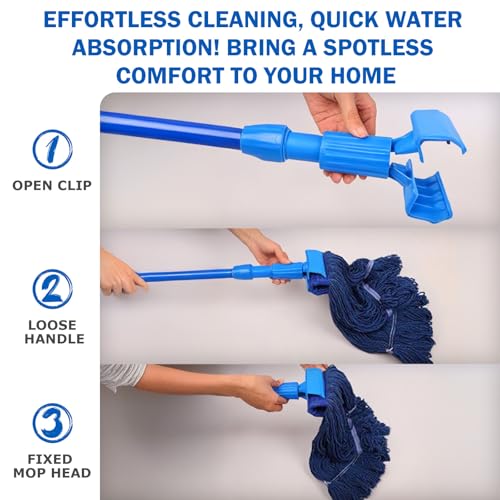 Image of 10 Pack Commercial Mop Head Replacement, Heavy Duty Looped End Wet Mop Head Refills, Blue Cotton String Mop Heads for Industrial, Commercial, and Home Floor Cleaning