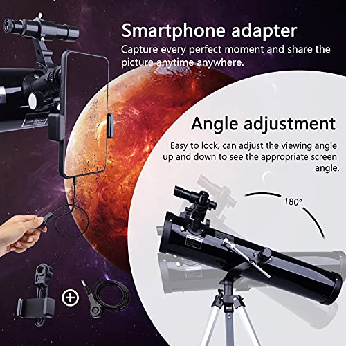 Telescope, 700Mm/76Mm Astronomical Telescope With Tripod, Wire Shutter, Phone Adapter To View Moon, Planet And Landscape, Black #TOP2
