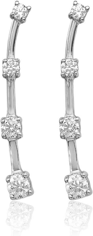 IceCarats 14K Solid White Gold 0.28 carat Diamond Threader Climber Earrings Round Cut, Natural, Prong Set For Her