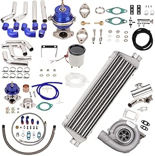 Universal T3 T4 T04E Turbo Kit Oil Cooled 400HP + Intercooler + Oil Feed/Return Line Kit 10Pcs