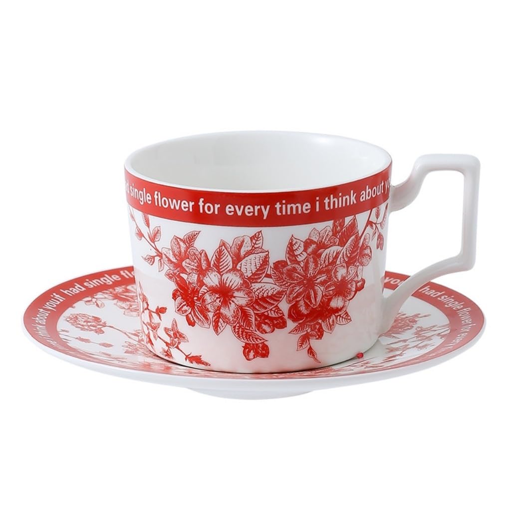 vfdaSWQQ Tea set, Ceramic Coffee Cup and Saucer Set High-Value Afternoon Tea High-end Water Mug(Red)