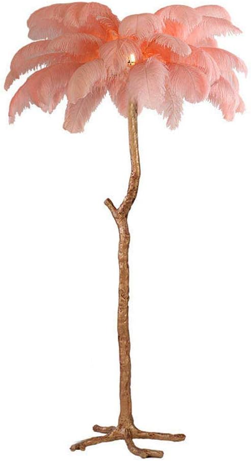 WANGIRL Floor Lamp Modern Luxury Tree Branch Ostrich Feather Floor Lamp High Grade Stand Light Floor Lamps for Living Room Bedroom Lamp,Pink
