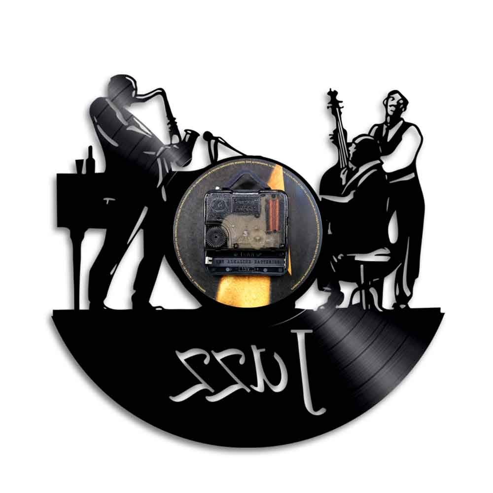 ELD Muzycy zespół jazzowy zegar ścienny mężczyźni grają na wiolonczele saksofon jazzowy instrumenty płyta winylowa zegar ścienny sypialnia salon dekoracja średnica 30 cm 7 kolorów zmienna płyta