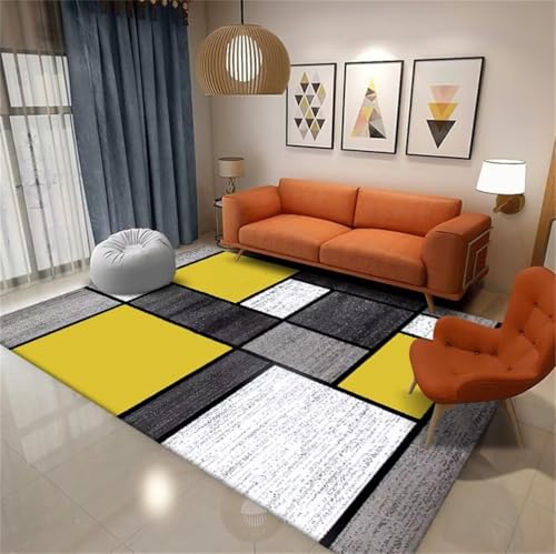 Grand tapis chambre 200x300cm gris et jaune à motif géométrique - 2