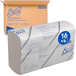 Kimberly Clark Toallas De Manos Scott Slimfold Toallas de Mano 5856, Intercaladas, 1 capa, Suave y Absorbente, 16 Paquetes de 110 Hojas de Papel Compactas (1760 hojas)