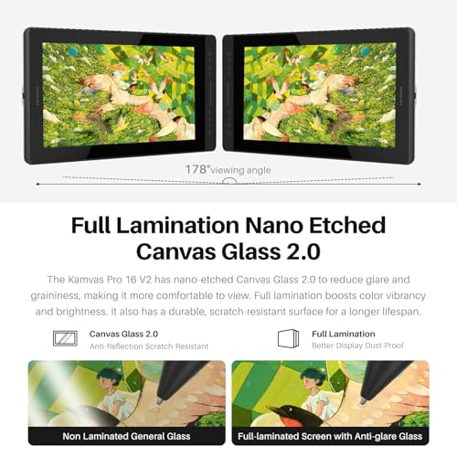Image of HUION Kamvas Pro 16 V2 Drawing Tablet with Screen, 16384 Levels Pen, 15.6 inch | Battery-Free PenTech 4.0, Full Lamination Canvas Glass 2.0, Smart Touch Bar and 6 Keys, Works with PC, Mac and Linux