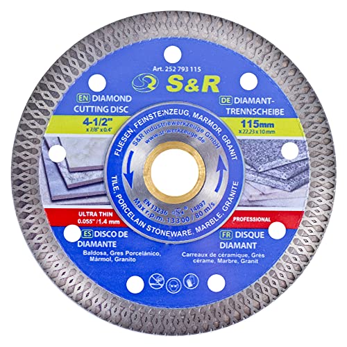 S&R Disco Diamante 115mm corte Porcelanico Azuleos Cerámica Baldosas Granito y Mármol. Disco...