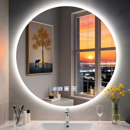 Espejo de Baño Iluminado con LED 60 x 60 cm,Espejo Baño LED Antivaho,Espejos Bano con Luz Regulable de 3 Colores,Ajuste de Brillo, Interruptor Táctil, Espejos de Bano con Luz LED Retroiluminadas