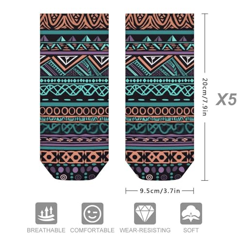 5 Pairs Ankle Socks Soft Breathable No Show Socks Comfortable Cotton Low Cut Casual Socks for Women Men Unique Aztec Pattern2