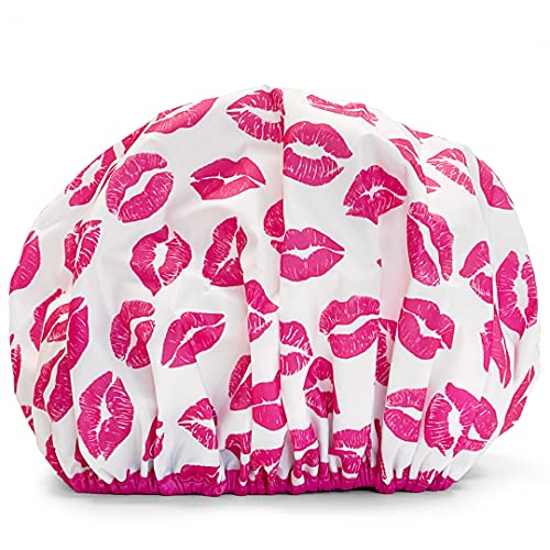 Reusable Shower Cap & Bath Cap & Lined, Oversized Waterproof Shower Caps Large Designed For All Hair Lengths With Peva Lining & Elastic Band Stretch Hem Hair Hat - Fashionista Showered With Kisses #TOP1