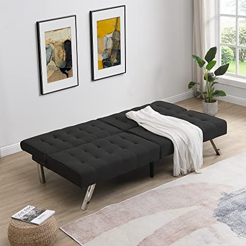 Fanye Upholstered Futon Sofa Sitting Space Loveseat Convertible Sleeper Couch Bed For Apartment Office Home Gym Living Room Furniture Sets Sofabed, Dark Grey #TOP2