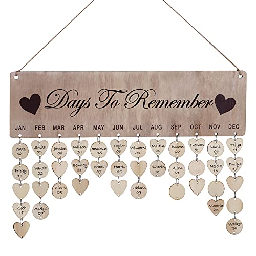 Miayon Birthday Calendar DIY Family Birthday Reminder Wooden Calendar Board Wall Hanging Board Signs with 100 Tags Handmade Gifts for Moms Dads Family Friends Home Wall Decor
