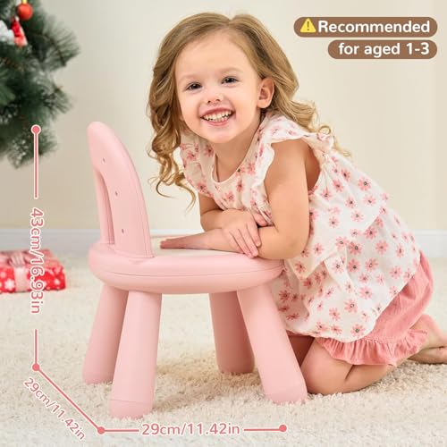 Image of KidBloom Toddler Chair, Sturdy Anti-Tip Kids Chair, Lightweight Small Plastic Child Chair for Toddlers 1-3, Rainbow Backrest Ergonomic Design, Pink