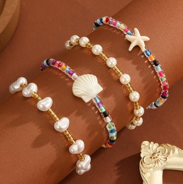 XAM 4pcs Bohemian Beach Charm Bracelet Set - Starfish & Shell Summer Jewelry for Vacation2