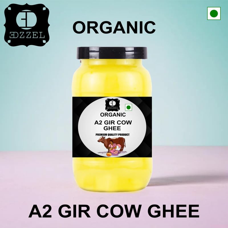 EDZZEL A2 Gir Cow Cultured Ghee | Bilona Method Two Way Hand Churned | Indian Gir Cow Ghee, Pure A2 Ghee - 500 ML