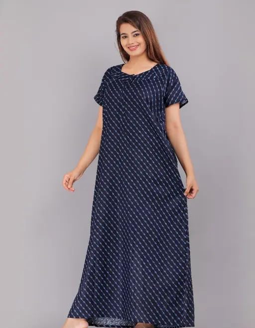 Women’s Maternity Nighty Navy Blue Cotton Printed | Front Button Feeding Nightgown | Comfortable Pregnancy & Nursing-picture-16