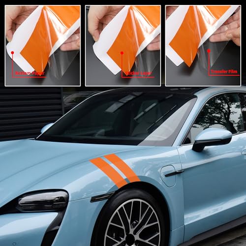 Image of TOMALL 2 Pair Racing Sport Stripe Vinyl Decals for Car Fender Hood Bumper Trunk Auto Stripe Graphic Stickers Decorations for Pickup Vehicle SUV Truck Off-Road (Orange)