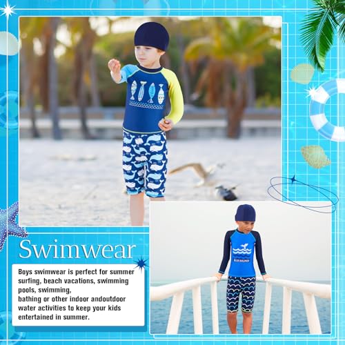 2 Set Boys Two Piece Rash Guard Swimsuits Kids Long Sleeve Sunsuit Swimwear Sets4
