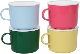Home-X Microwave 20oz Coffee Mugs with Lids - Set of 4 Microwavable Mugs with Handle to Heat and Eat Ramen, Noodles & Soups - Set of 4 Colors Large Coffee Cup Dishwasher Safe, BPA-Free