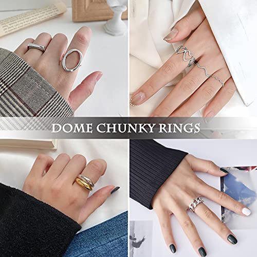 Moroya 10Pcs Gold Dome Chunky Rings For Women 18K Gold Plated Braided Twisted Round Signet Rings Adjustable Open Ring Band Statement Jewelry Size 7-9 #TOP3