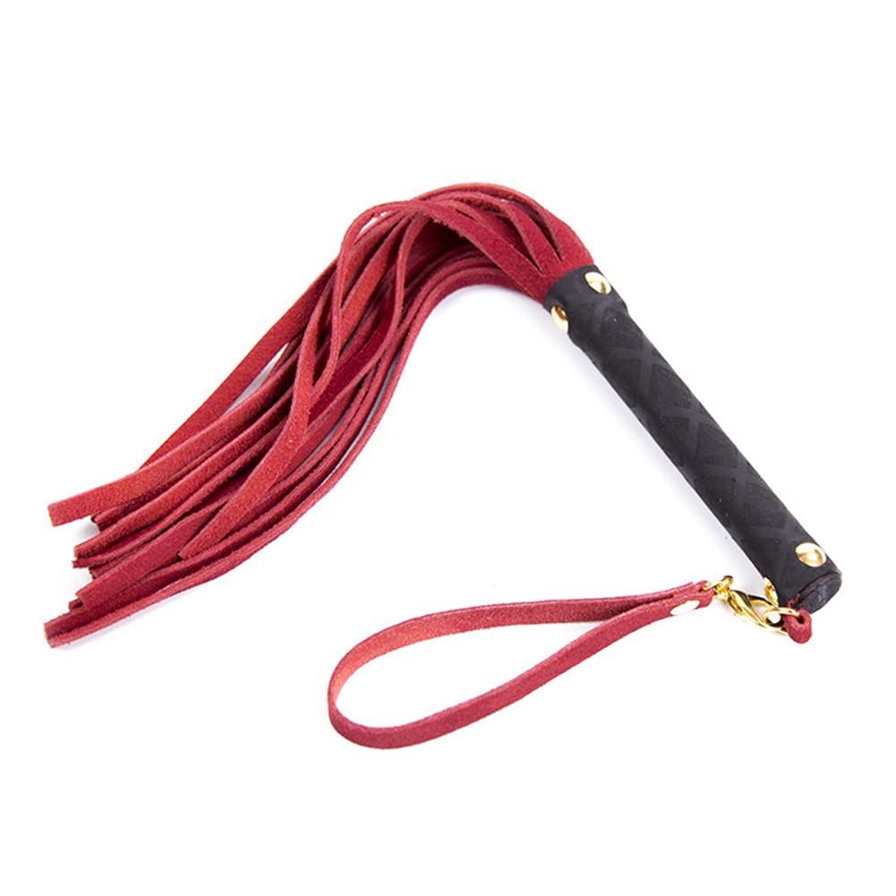 Cultivo de equitación, látigo de equitación, látigo ecuestre con mango suave, mango de arnés de piel sintética, herramienta de entrenamiento de enseñanza y accesorios de disfraz (rojo)