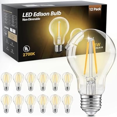 TJOY 12 Pack A19 Vintage LED Edison Bulbs, Non-Dimmable, 60W Equivalent, High Brightness 2700K Warm White, 8W E26 Standard Base, 760 Lumens, CRI80+, Clear Glass Filament Bulb for Home, Farmhouse