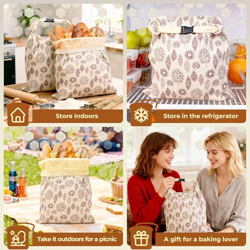 OHIYO Wiederverwendbare Bienenwachs Brotbeutel 43cm×33cm, natürliche Bienenwachs-beschichtete Baumwoll-Aufbewahrungsbeutel für selbstgebackenes Brot und Backwaren (2er-Pack)