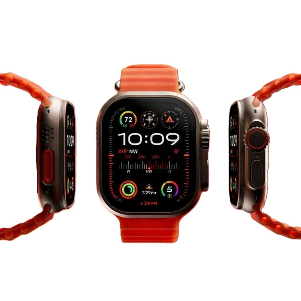 IMPERION WATCHES T800 Ultra Smartwatch with Bluetooth Calling, Heart Rate Monitor, Orange Silicon Band, Magnetic Fast Charging Cable, Square Display