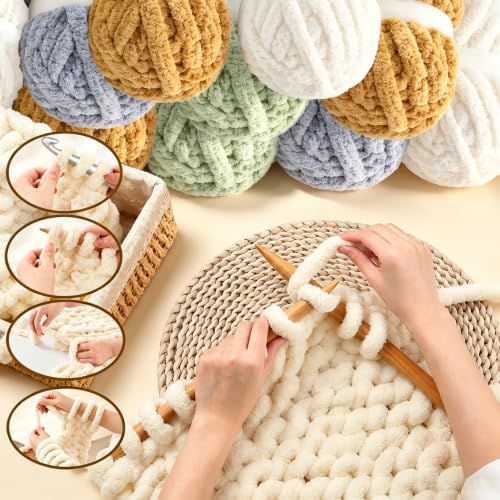 Chunky Yarn for Hand Knitting - #10 Chunky Chenille Yarn, Super Bulky Thick Blanket Yarns for Crocheting, 4 Skein(27yds 8.47oz Each Cream) - 3