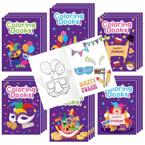 Image of Bulk Purim Coloring Books, 24Pcs Happy Purimi Mini Drawing Booklet for Kids