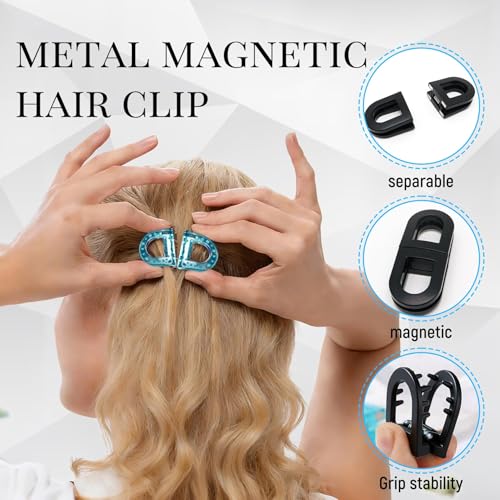 Image of 2 Pcs Hair Clutchers for Women, Magnetic Hair Clip, 2-in-1 Section Clips for Hair Styling, Daily Use and Professional Salon Clutcher Hair Accessories, Black Brown Print Hair Claw Clips (Orange Leopard Print and Blue Leopard Print)