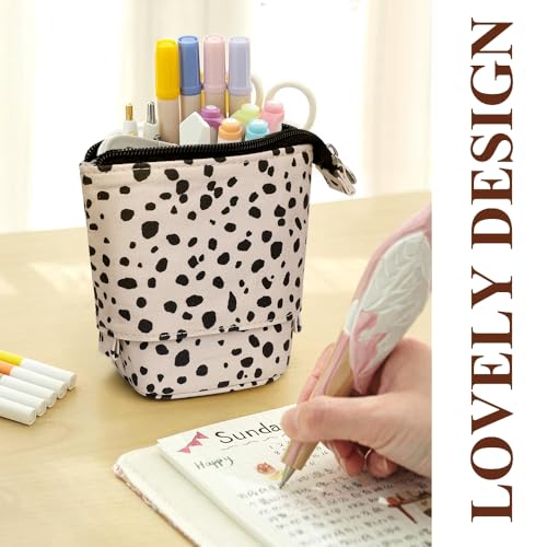 Image of Cute Standing Pencil Case Pen Holder for Kids, Pop Up Stand UP Bubble Tea Pen Organizer Kawaii Stationary for Christmas Holiday New Year Office (Beige Leopard)