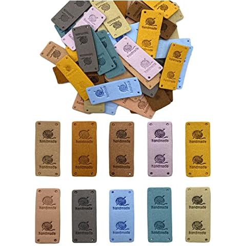 WiYould 50 Pcs PU Leather Label Handmade Sew on Tag Label Faux Leather Handmade Embossed Tag Embellishment Crochet Knit DIY Jeans Bags Shoes Hat Apparel Accessories(Yarnball, 10c) Cover