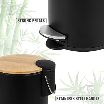 SIDIANBAN Mini Trash Can with Bamboo Lid Soft Close and Foot Pedal