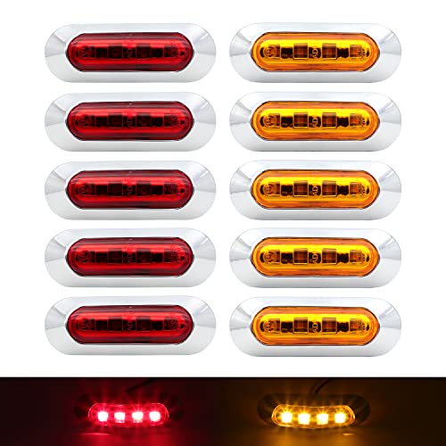 10 Pcs Tmh 3.6 Inch Submersible 4 Led Red & Amber Side Led Marker (5 + 5) 10-30V Dc, Truck Trailer Marker Lights, Marker Light Amber, Rear Side Marker Light, Boat Cab Rv #TOP14