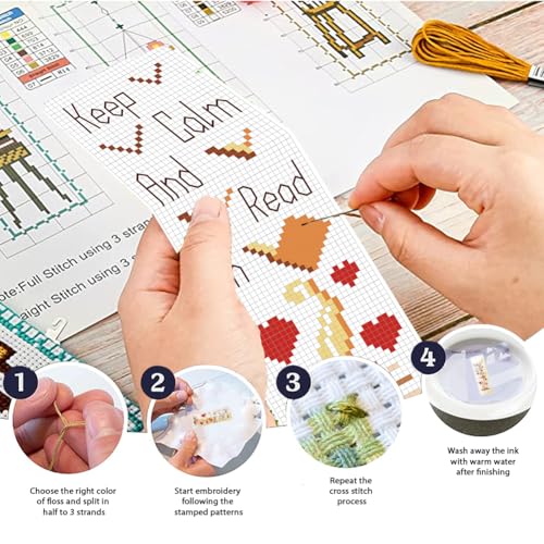 Image of FREEBLOSS 6 Set Cross Stitch Bookmark Kit Books Pattern Stamped Cross Stitch Kits for Beginners DIY Embroidery Bookmarks DIY Bookmark Kit Embroidery Kit for Adults Gift 6 * 20CM