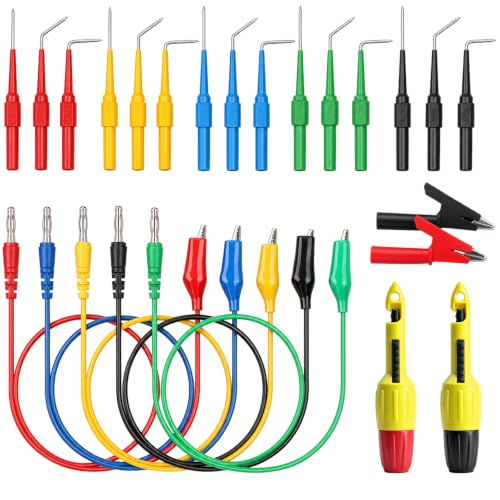 Image of 24-Piece Back Probe Kit, Multimeter Back Probe Pins with Test Leads, Alligator Clips, Piercing Probes, Automotive Electrical Circuit Diagnostic Tool Set for Car Repair
