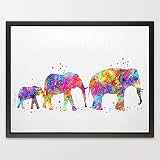 Dignovel Studios 8X10 Unframed Elephant Family of Three Safari Animals Family Watercolor Illustratio
