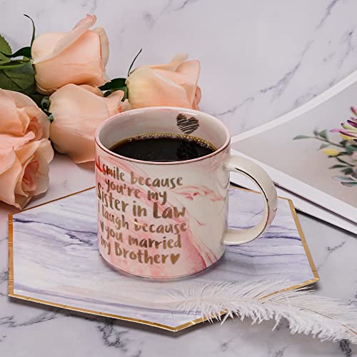 Sister In Law Gifts - Funny Sister In Law Birthday Gift, Sis In Law Engagement, Wedding Gift, New Sister In Law, Sil To Be, Christmas - I Smile Because Sis In Law - Pink Marble Mug, 11.5Oz Coffee Cup #TOP4