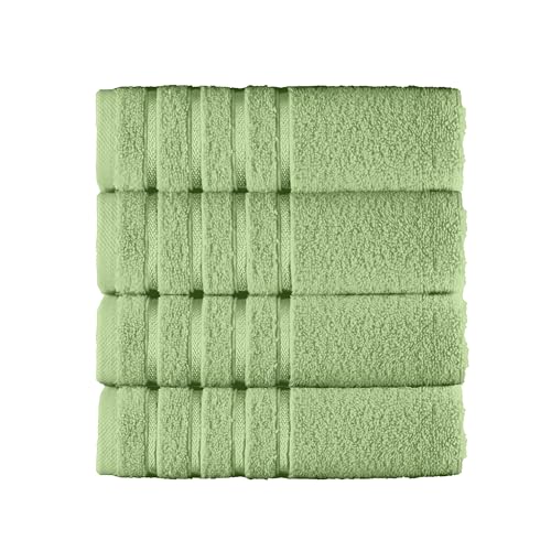 Image of Elegant Comfort 100% Turkish Cotton 4 Lines Viscose Stripe Luxury 4 Pack Hand Towel Set - Ultra Absorbent and Soft 16 x 28 Inch Premium Hotel Spa Quality Towels for Everyday Bath Use, Sage